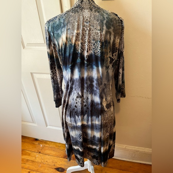 Monroe & Main Tie Dye Faux Wrap Stretch Office Casual Girls Night Out Knit Dress - Picture 2 of 6